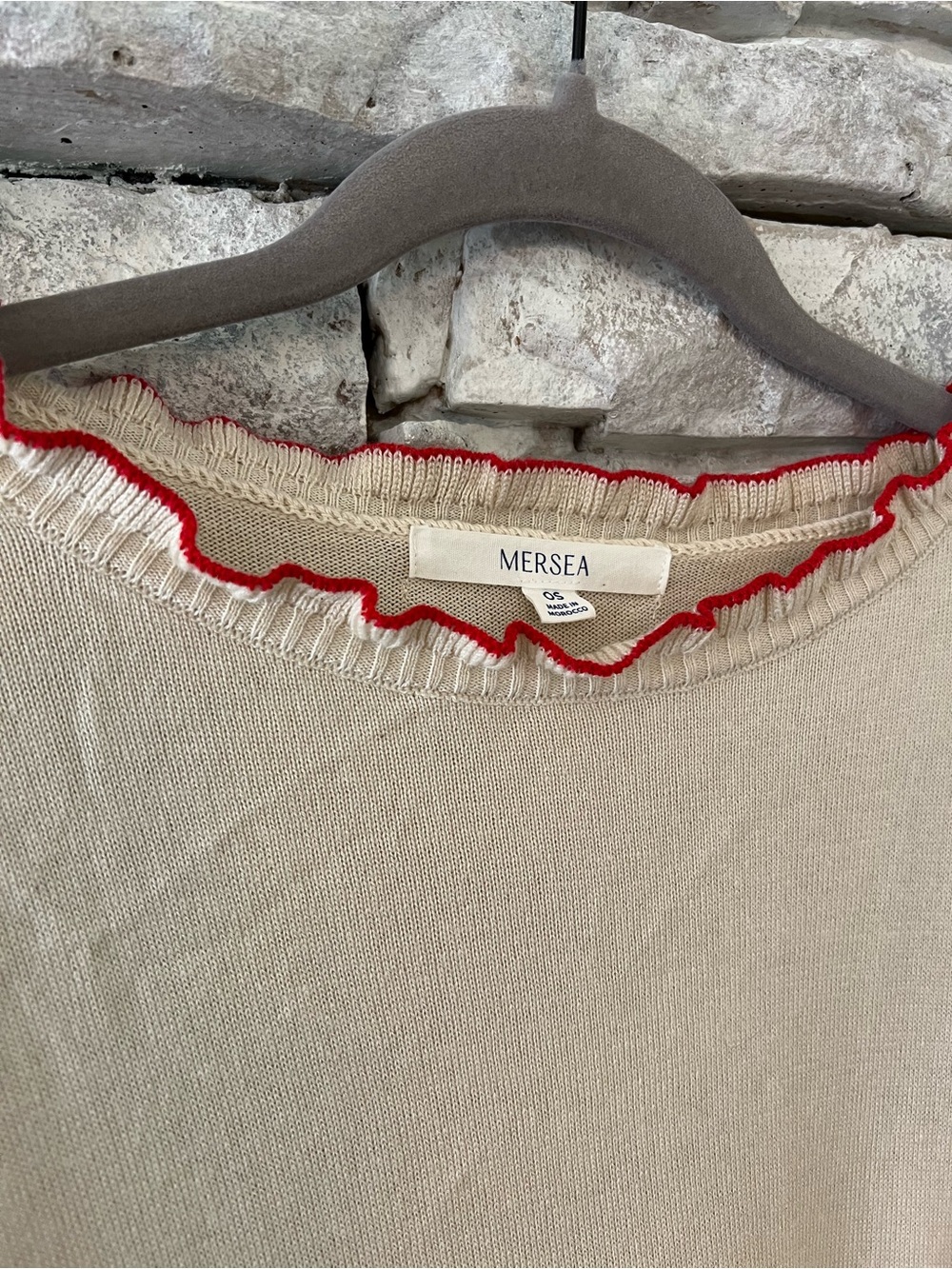 Mersea Catalina Ruffle Sweater Cream With Red Trim OS - Picture 2 of 8